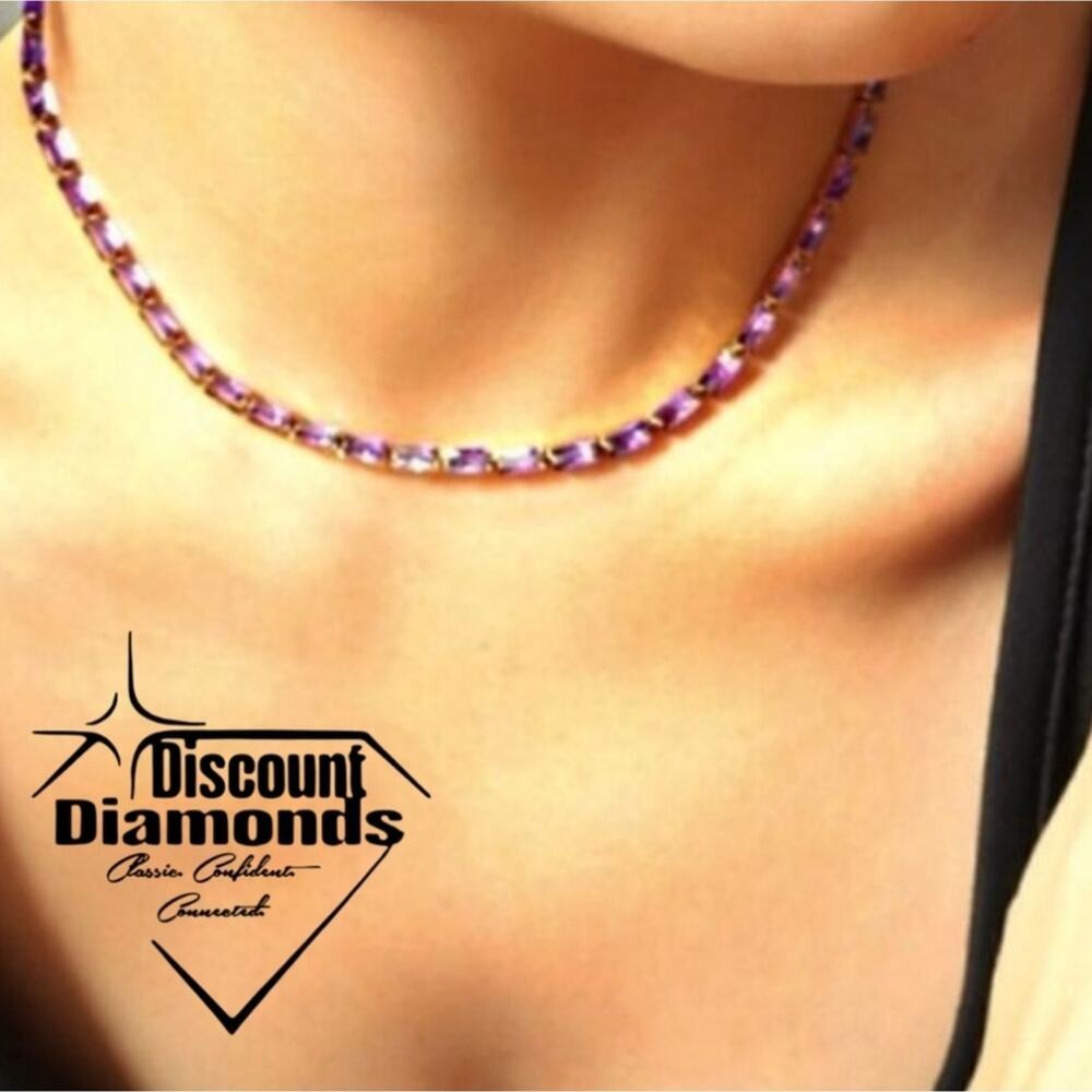 Purple Zircon Collar Bone Choker Necklace 18K White Gold on Titanium 